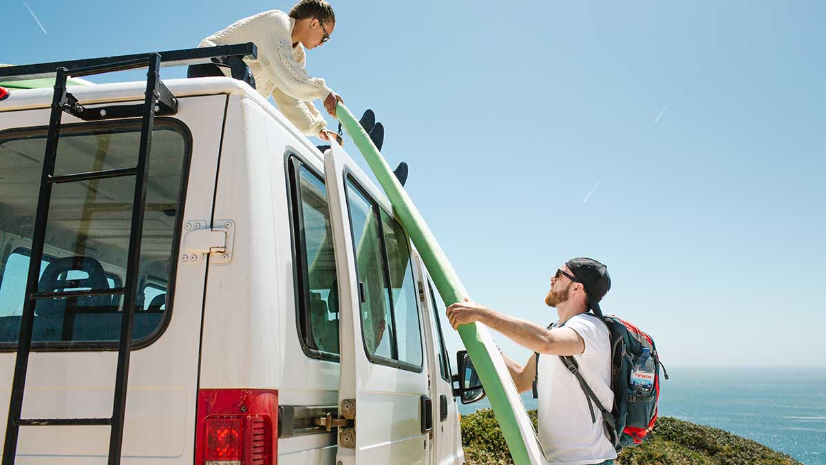 Good Feeling Surf School Van With Boards And Instructors